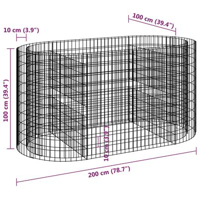 vidaXL Gabion høybed galvanisert jern 200x100x100 cm