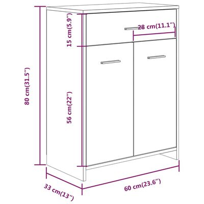 vidaXL Baderomsskap brun eik 60x33x80 cm konstruert tre