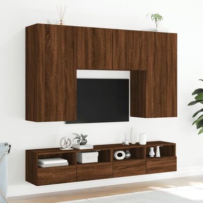 vidaXL Vegghengte TV-benker 2 stk brun eik 100x30x30 cm konstruert tre