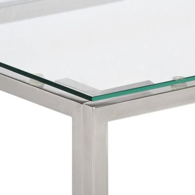 vidaXL Konsollbord sølv rustfritt stål og herdet glass