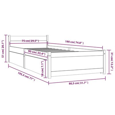 vidaXL Sengeramme med skuffer 75x190 cm Small Single