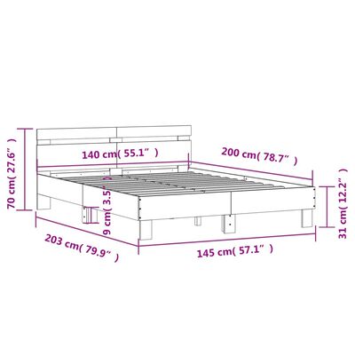 vidaXL Sengeramme med hodegavl røkt eik 140x200 cm konstruert tre