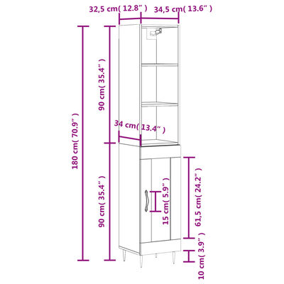 vidaXL Highboard betonggrå 34,5x34x180 cm konstruert tre