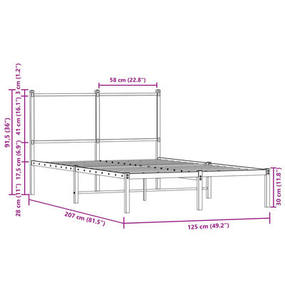 vidaXL Sengeramme i metall uten madrass brun eik 120x200 cm