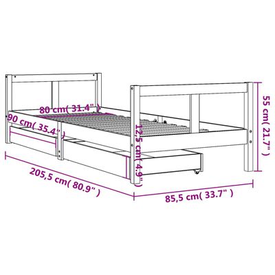 vidaXL Barnesengeramme med skuffer 80x200 cm heltre furu