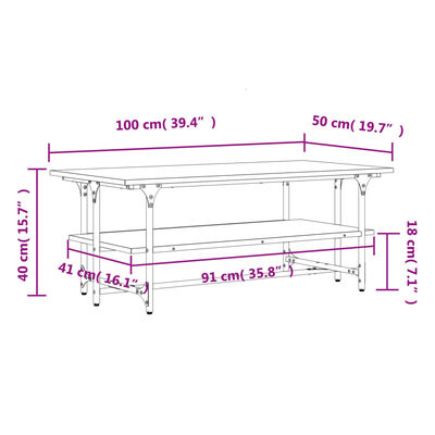 vidaXL Salongbord brun eik 100x50x40 cm konstruert tre