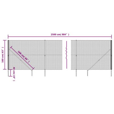 vidaXL Nettinggjerde med stolpespyd 1,6x25 m antrasitt