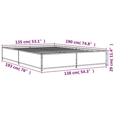 vidaXL Sengeramme brun eik 135x190 cm konstruert tre og metall