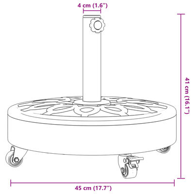 vidaXL Parasollfot med hjul for Ø38 / 48 mm stenger 27 kg rund