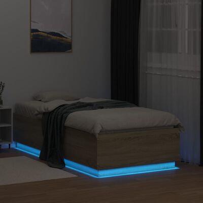 vidaXL Sengeramme med LED-lys sonoma eik 90x190 cm konstruert tre