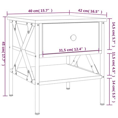 vidaXL Nattbord brun eik 40x42x45 cm konstruert tre