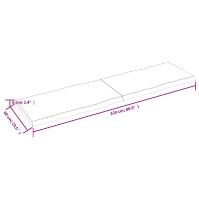 vidaXL Bordplate lysebrun 220x60x(2-6)cm behandlet heltre naturlig