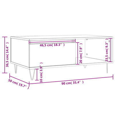 vidaXL Salongbord hvit 90x50x36,5 cm konstruert tre