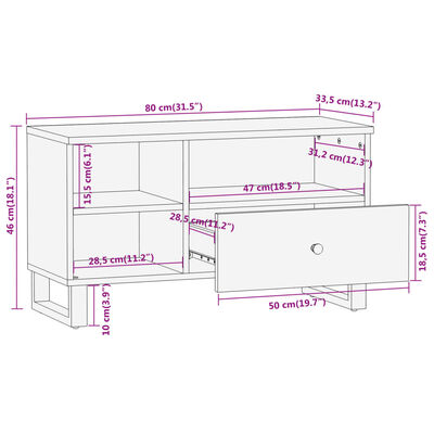 vidaXL TV-benk brun og svart 80x33,5x46 cm heltre mango