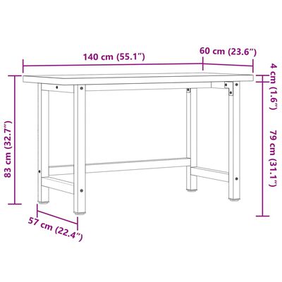 vidaXL Arbeidsbenk 140x60x83 cm heltre akasie rektangulær