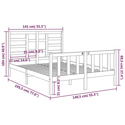 vidaXL Sengeramme heltre 135x190 cm Double