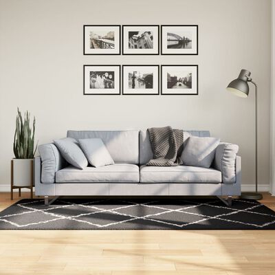 vidaXL Tykt teppe PAMPLONA høy luv moderne svart og kremhvit 100x200cm