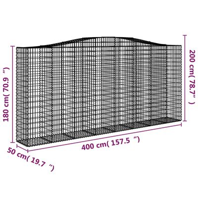 vidaXL Gabionkurv buet 400x50x180/200 cm galvanisert jern