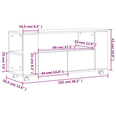 vidaXL TV-benk brun eik 102x34,5x43 cm konstruert tre