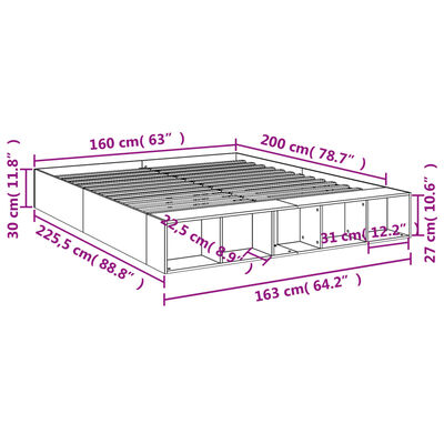 vidaXL Sengeramme røkt eik 160x200 cm konstruert tre