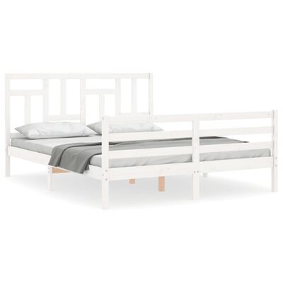 vidaXL Sengeramme med hodegavl hvit 5FT King Size heltre