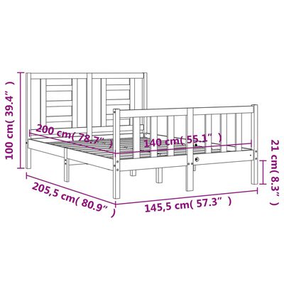 vidaXL Sengeramme med hodegavl hvit 140x200 cm heltre