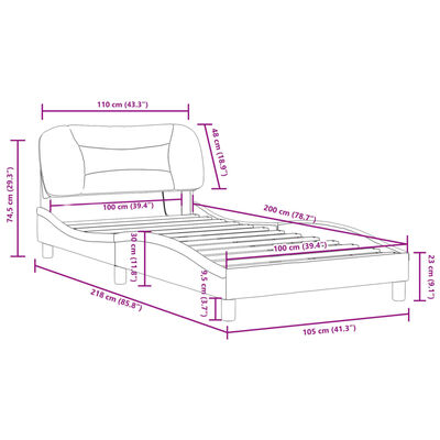 vidaXL Sengeramme med LED-lys svart og hvit 100x200 cm kunstig lær