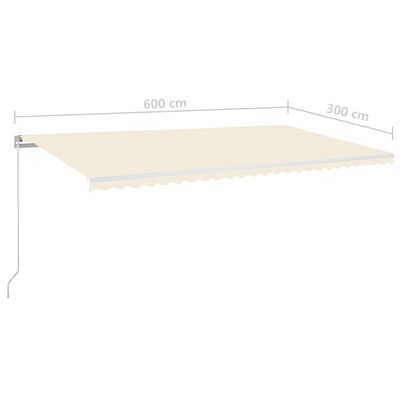 vidaXL Manuell uttrekkbar markise med LED 600x300 cm kremhvit