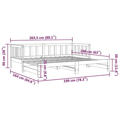 vidaXL Uttrekkbar dagseng 80x200 cm heltre furu