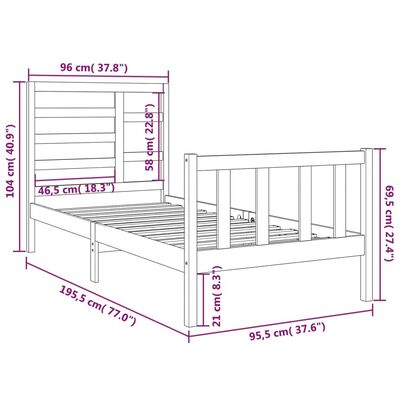 vidaXL Sengeramme svart heltre 90x190 cm Single