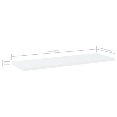 vidaXL Hylleplater 8 stk hvit 60x20x1,5 cm konstruert tre