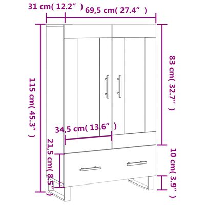 vidaXL Highboard brun eik 69,5x31x115 cm konstruert tre