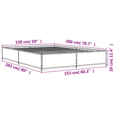 vidaXL Sengeramme røkt eik 150x200 cm konstruert tre og metall