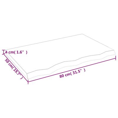 vidaXL Bordplate 80x50x(2-4) cm ubehandlet heltre eik