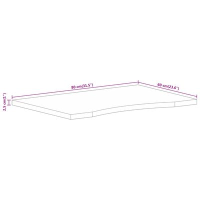 vidaXL Skrivebordsplate med kurve 80x60x2,5 cm heltre grovt mangotre