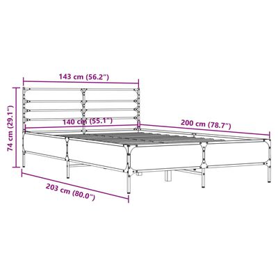 vidaXL Sengeramme røkt eik 140x200 cm konstruert tre og metall