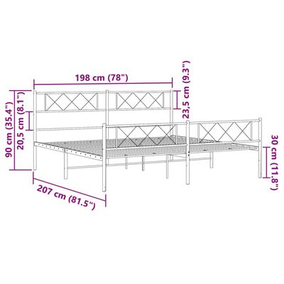 vidaXL Sengeramme i metall med hode- og fotgavl hvit 193x203 cm