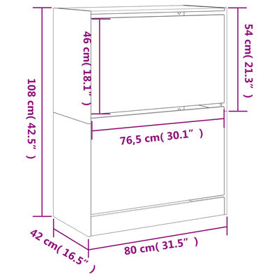 vidaXL Skoskap med 2 vippeskuffer hvit 80x42x108 cm