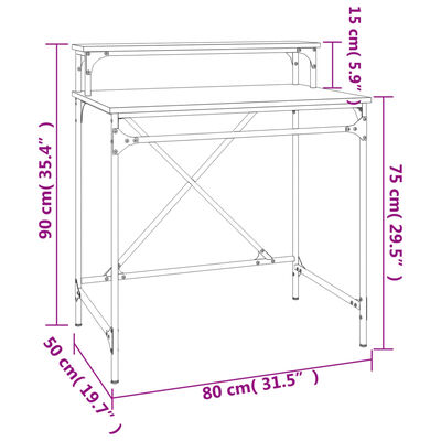 vidaXL Skrivebord brun eik 80x50x90 cm konstruert tre og jern