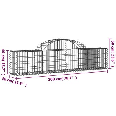 vidaXL Gabionkurver buede 9 stk 200x30x40/60 cm galvanisert jern