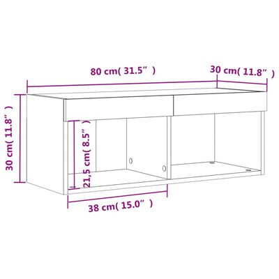 vidaXL TV-benk med LED-lys betonggrå 80x30x30 cm