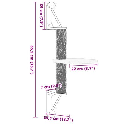 vidaXL Vegghengt kattetre med klorestolpe lysegrå 85,5 cm