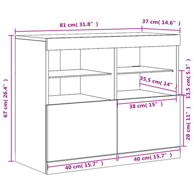 vidaXL Skjenk med LED-lys sonoma eik 81x37x67 cm