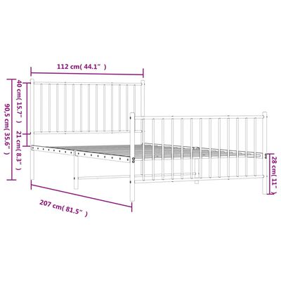 vidaXL Sengeramme i metall med hode- og fotgavl hvit 107x203 cm