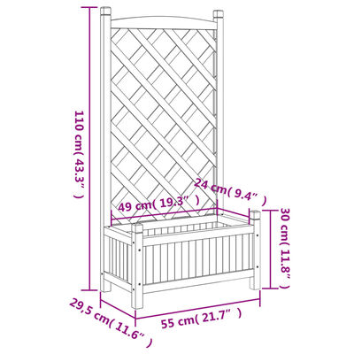 vidaXL Plantekasse med espalier brun heltre gran