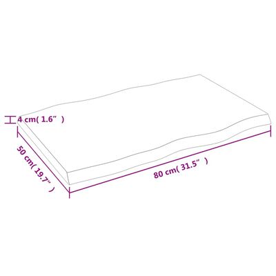 vidaXL Bordplate 80x50x(2-4) cm ubehandlet heltre eik naturlig kant