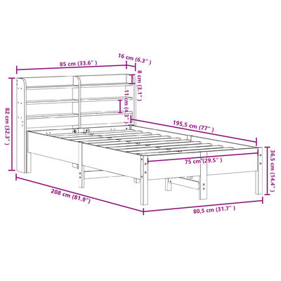 vidaXL Sengeramme uten madrass hvit 75x190 cm heltre furu