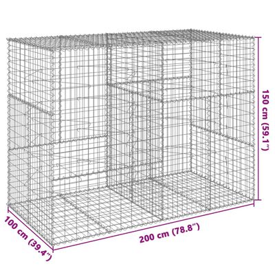 vidaXL Gabionkurv med deksel 200x100x150 cm galvanisert jern