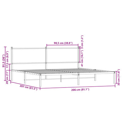 vidaXL Sengeramme i metall uten madrass brun eik 193x203 cm