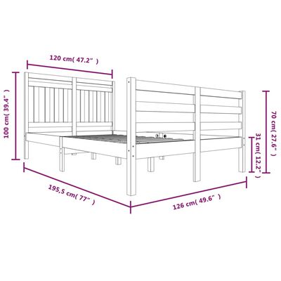 vidaXL Sengeramme 120x190 cm Small Double heltre